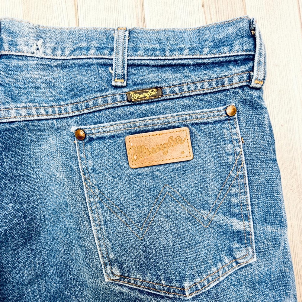 Vintage Wrangler Mens Regular Fit Straight Leg Western Denim Jeans Blue 37x29